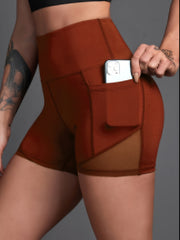 High Waist Mesh Insert Yoga Sports Shorts With Pocket Women's Activewear
