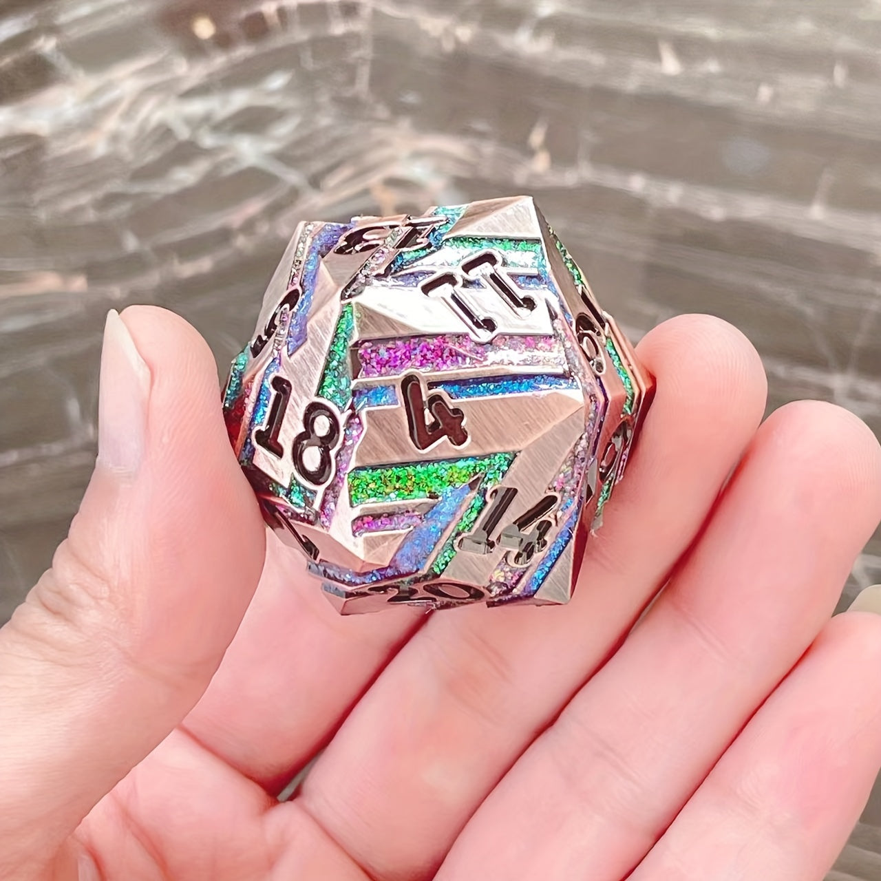 Metal D20 33mm Striped Dice Game Accessories