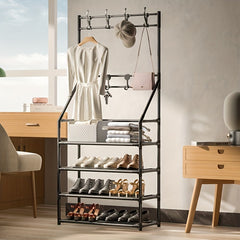 Entrance Coat Rack Foyer Shoe Rack with Storage Shelves & Hooks