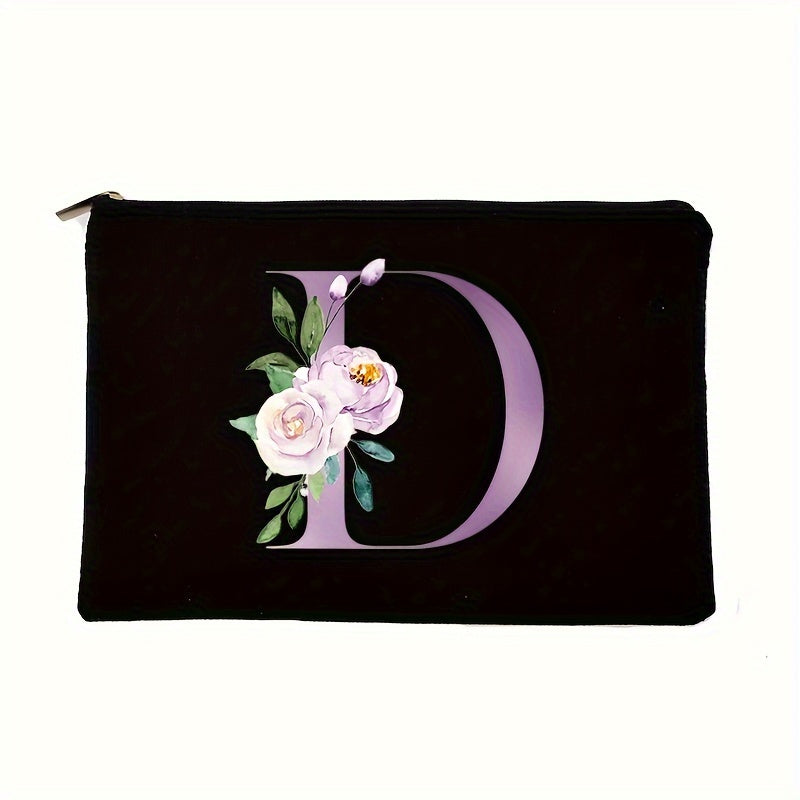 Letter & Flower Pattern Cosmetic Bag Portable Zipper Makeup Bag