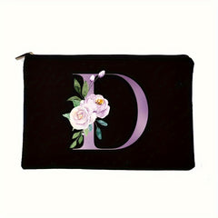 Letter & Flower Pattern Cosmetic Bag Portable Zipper Makeup Bag