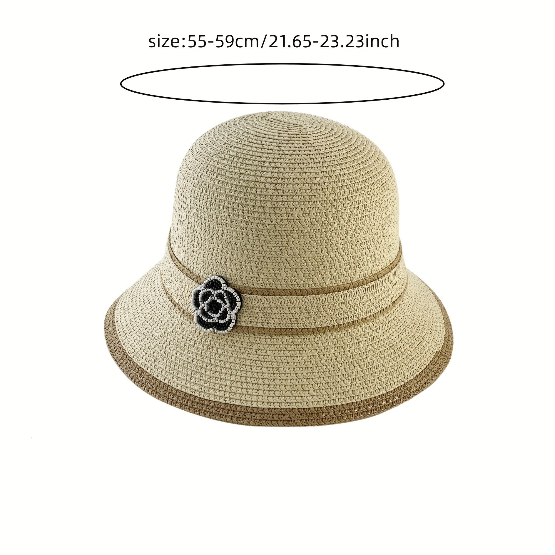 Camellia Straw Sun Hat Striped Bucket Hats Outdoor Travel Beach Hats For Women