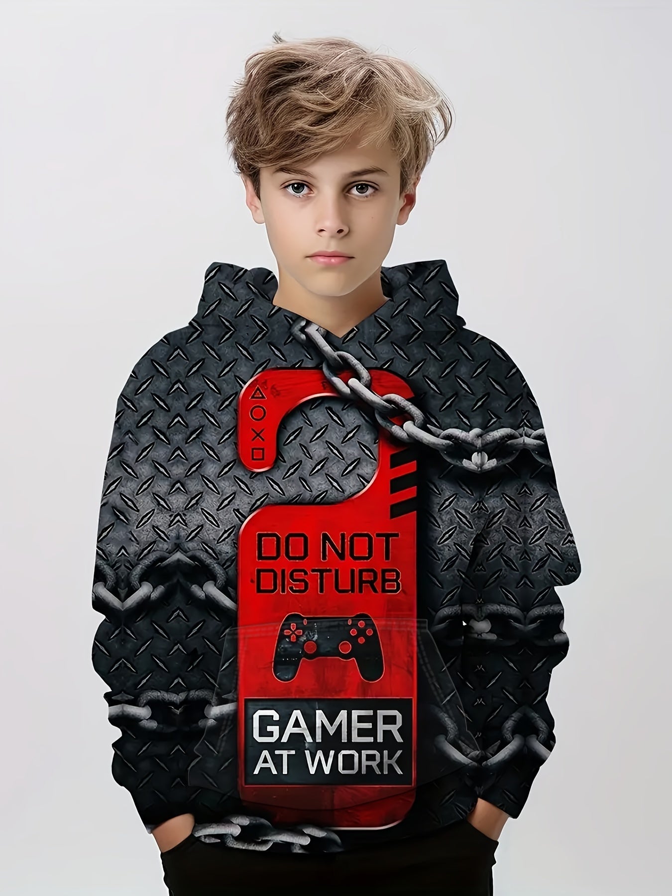 Gamepad & Chain 3D Print Boys Hoodie