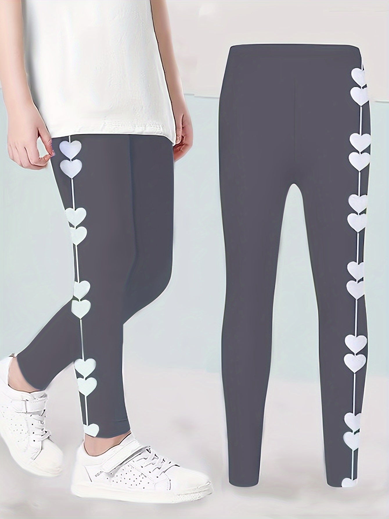 Girls Heart Print Yoga Pants Sweet Leggings For All Season Sports Running