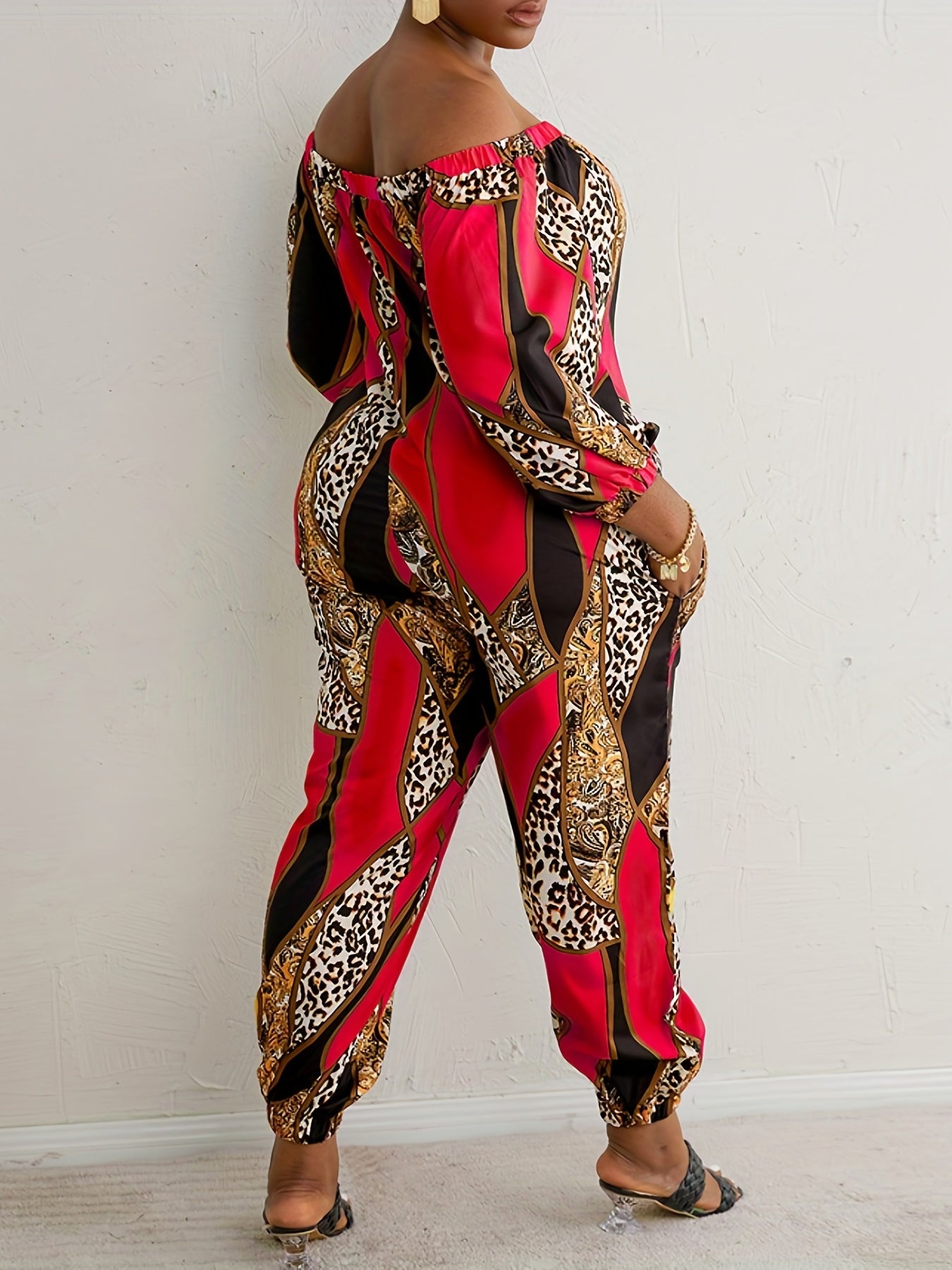 Off Shoulder Scarf Print Jumpsuit