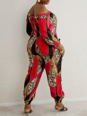 Off Shoulder Scarf Print Jumpsuit