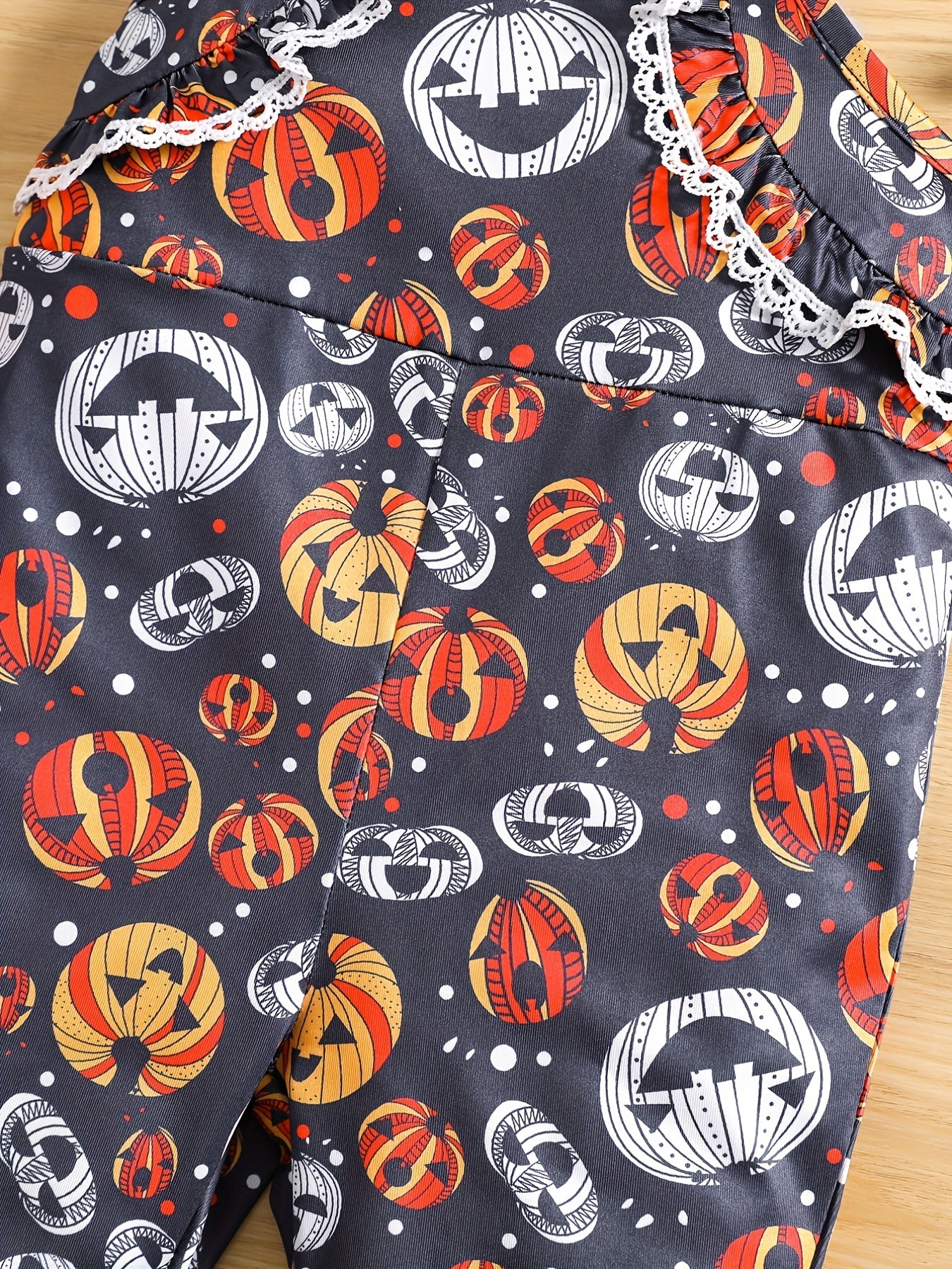 Cute Pumpkin Print Suspender Pants for Baby Girl's Halloween Costume