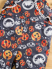 Cute Pumpkin Print Suspender Pants for Baby Girl's Halloween Costume