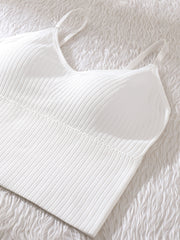 4pcs Solid Ribbed Cami Tops V Neck Sports Top Women's Lingerie