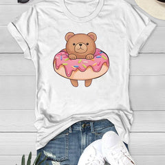 Bear Graphic Casual T shirts Short Sleeve Round Neck Summer Casual Sports Tee