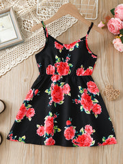 Girls V Neck Floral Print Cami Dress for Summer