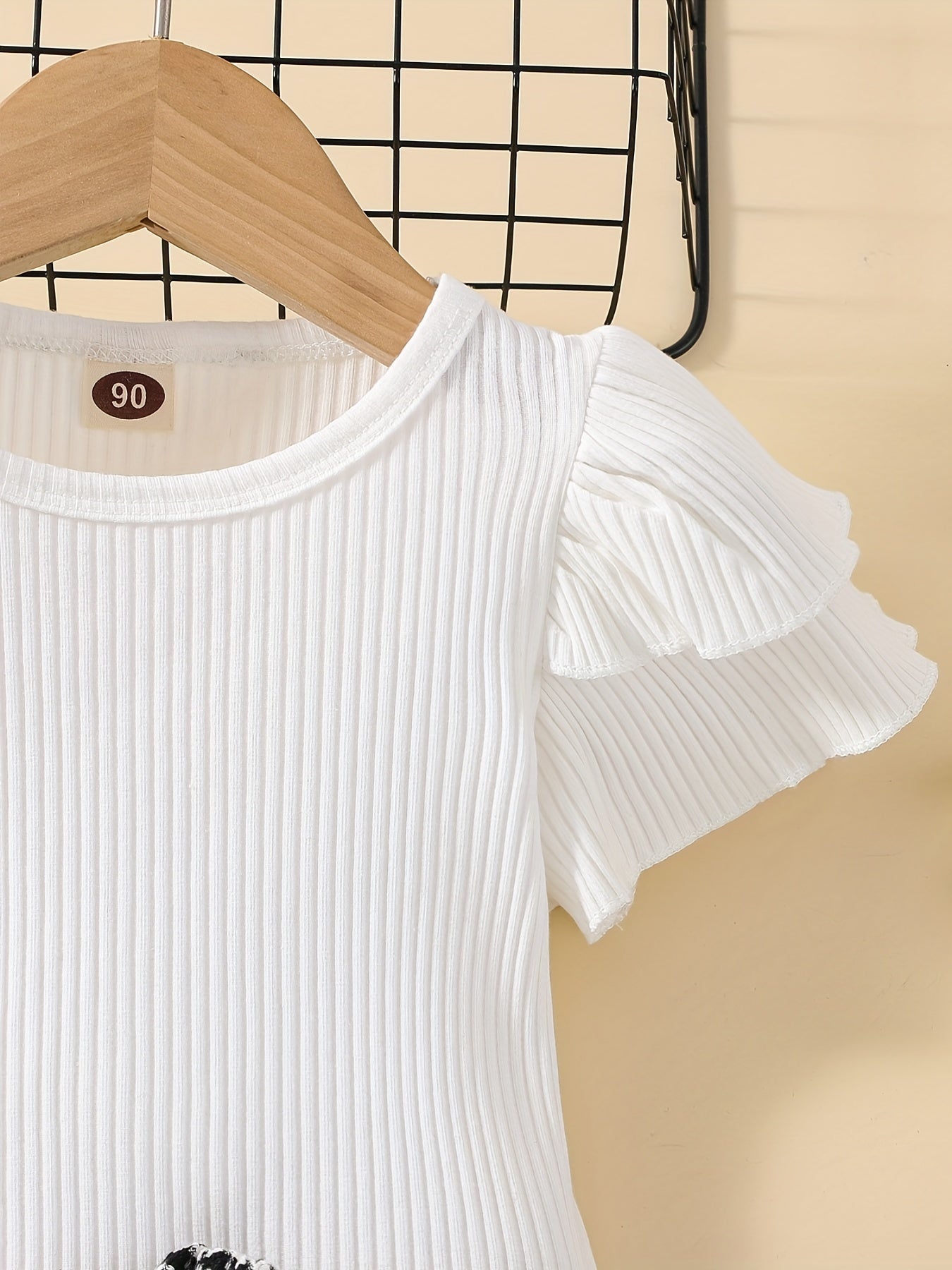 Girls' Ruffle Ribbed Cotton T-shirt & Houndstooth Skirt Set