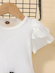 Girls' Ruffle Ribbed Cotton T-shirt & Houndstooth Skirt Set