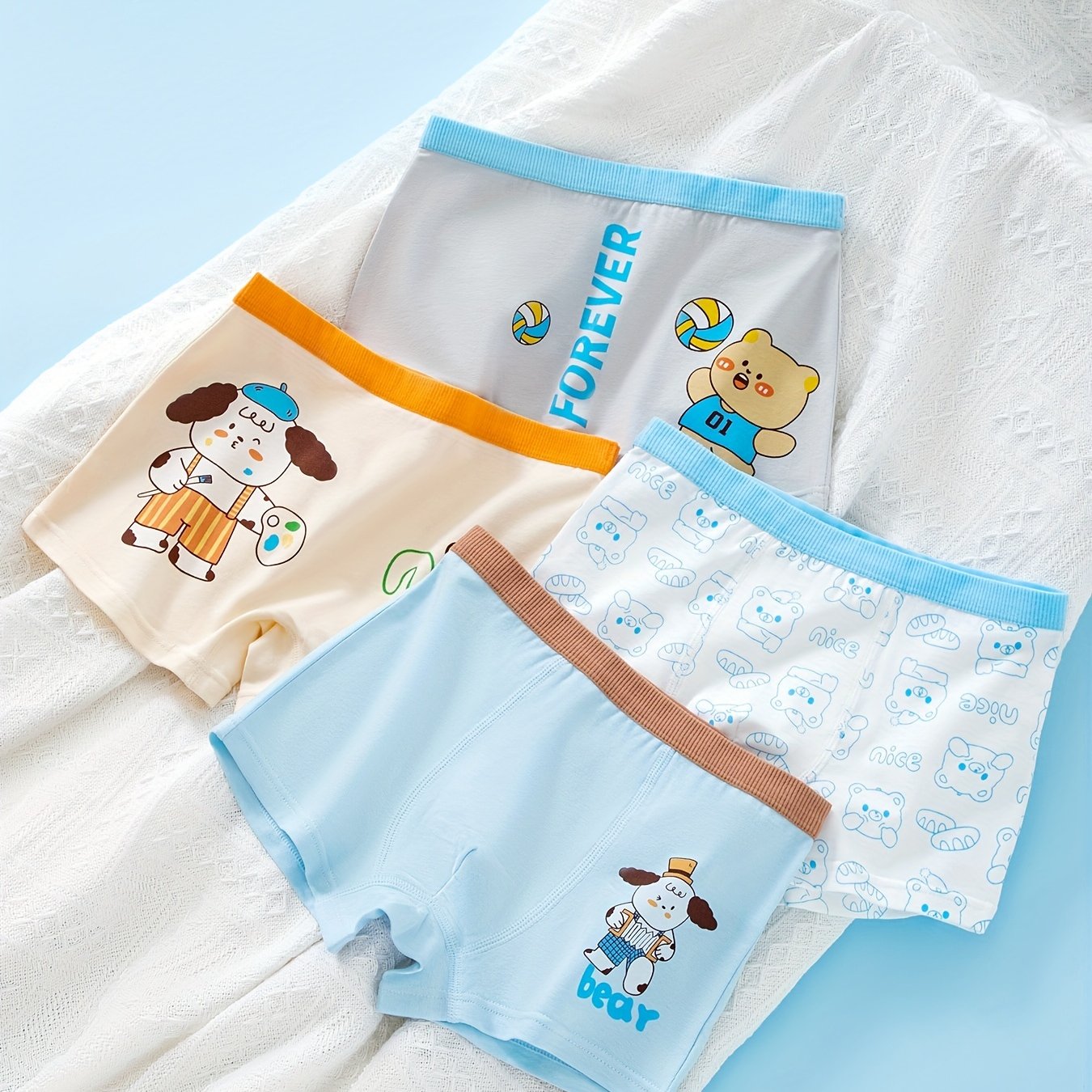 4pcs Boy's Animal Pattern Boxer Briefs Comfy Underpants