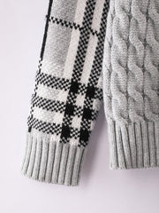 Boys Knit Plaid Sleeve Sweatshirt