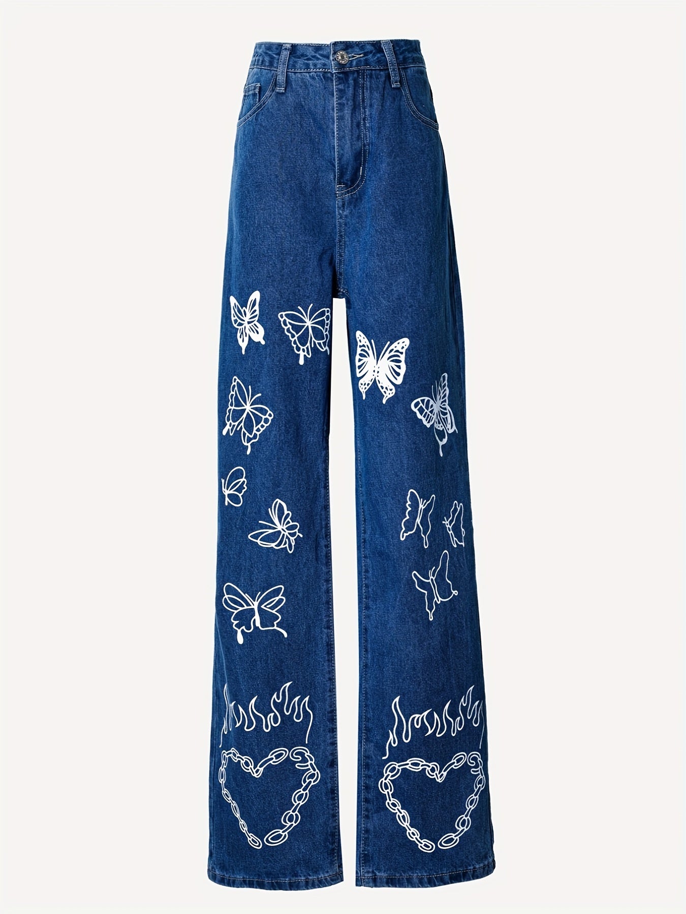 High Waist Butterfly Wide Leg Denim Pants