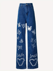 High Waist Butterfly Wide Leg Denim Pants