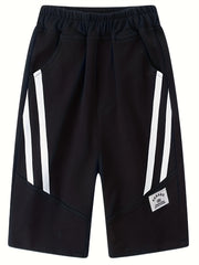 Boys Gym Stripe Workout Shorts Quick Dry Athletic Training with Pockets