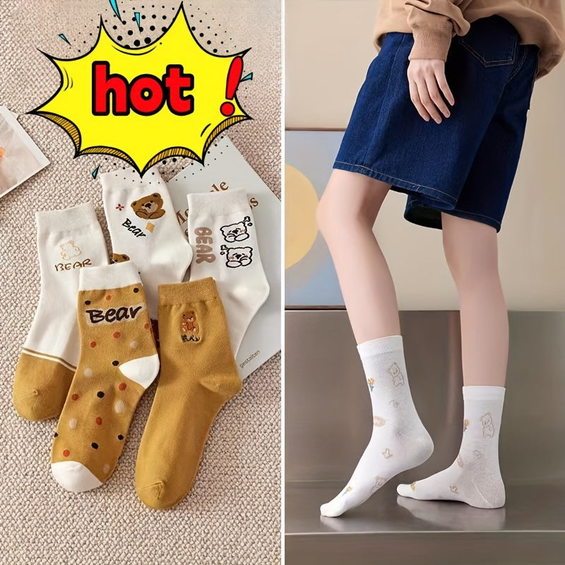 5 Pairs Bear Print Women's Stockings