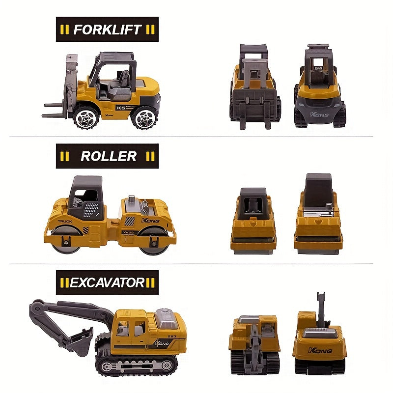 6pcs Engineering Vehicle Team Alloy Heavy Transport Excavator Road Roller Shovel