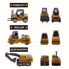 6pcs Engineering Vehicle Team Alloy Heavy Transport Excavator Road Roller Shovel