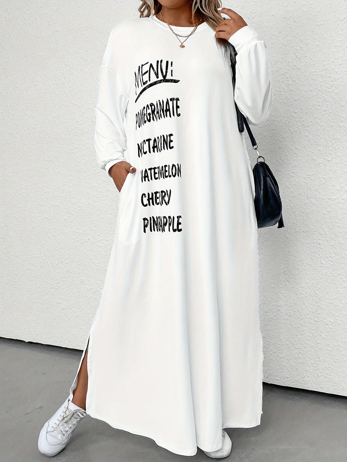 Casual Dress Women's Plus Letter Print Drop Shoulder Maxi Dress