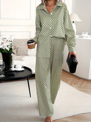 Argyle Print Blouse & Wide Leg Pants Set