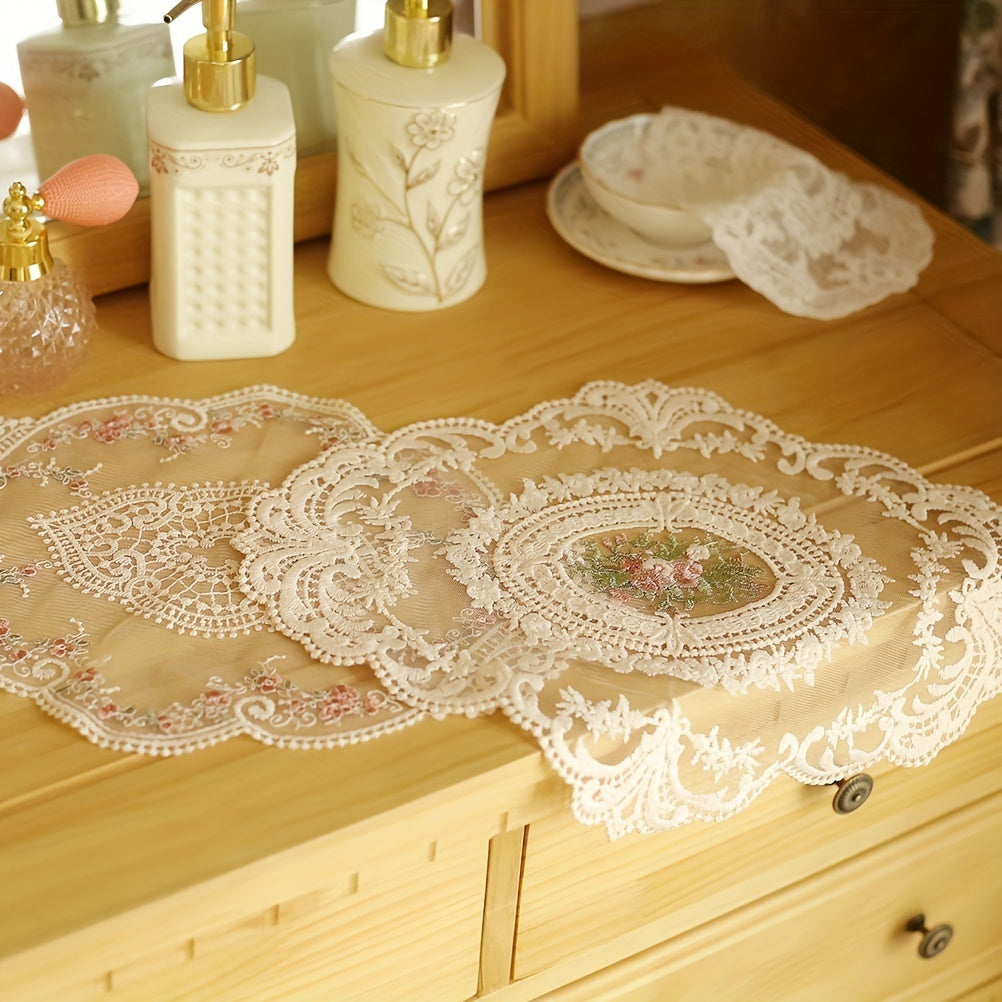 1Pc Vintage Lace Placemat Rose Lace Embroidery Table Mat