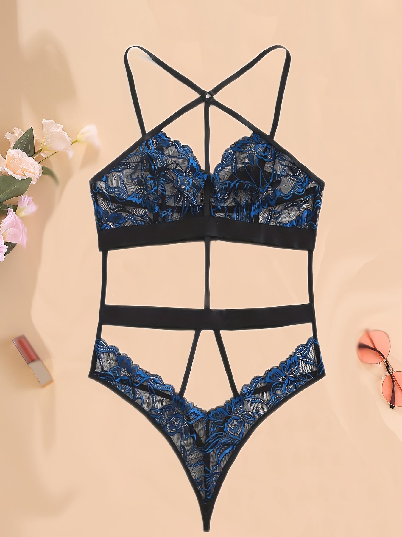 Sexy Floral Embroidered Lace Bodysuit