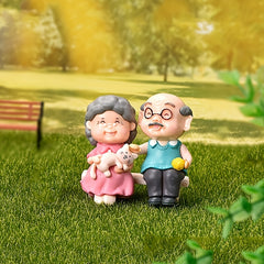 2pcs Resin Micro Landscape Trees Elderly Couple Ornaments Outdoor Decor