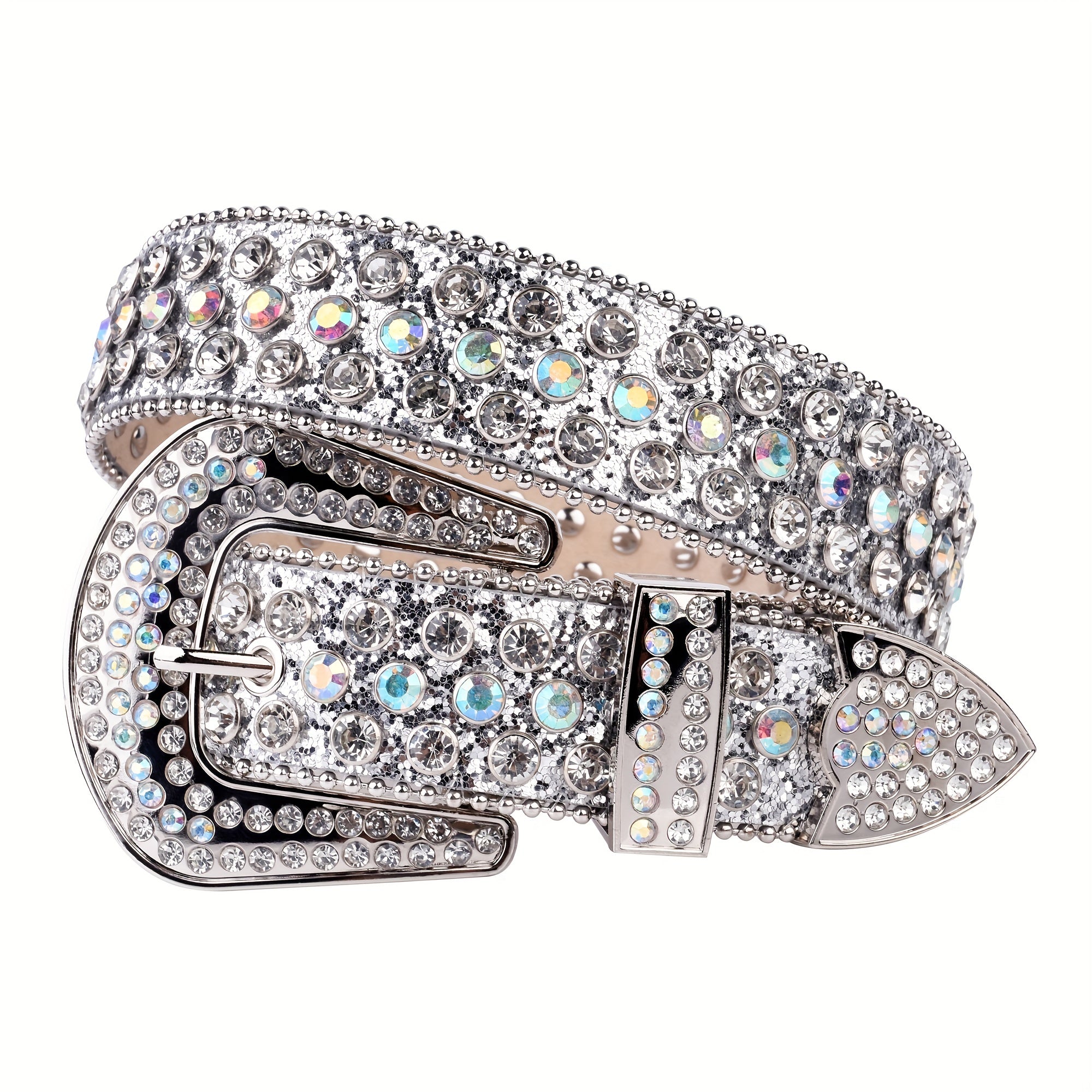 Glitter Y2K Belt Silvery PU Leather Rhinestone Buckle Women Punk Cowgirl Belt