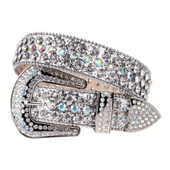 Glitter Y2K Belt Silvery PU Leather Rhinestone Buckle Women Punk Cowgirl Belt