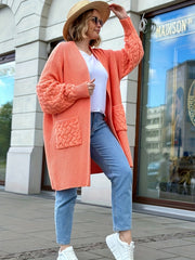 Cable Lantern Sleeve Cardigan with Pockets