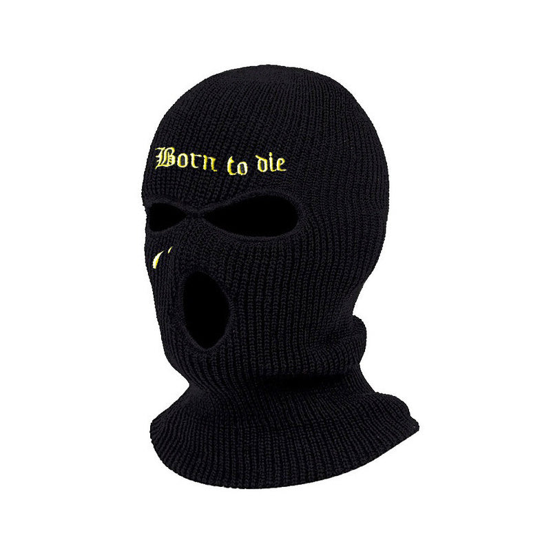 3 Holes Letter Embroidered Knit Cap Wool Ear Protection Riding Cap