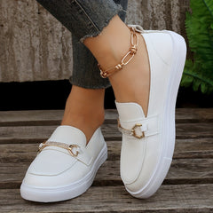 Women's Rhinestone Decor Flat Loafers Slip On Shoes Round Toe Walking Flats