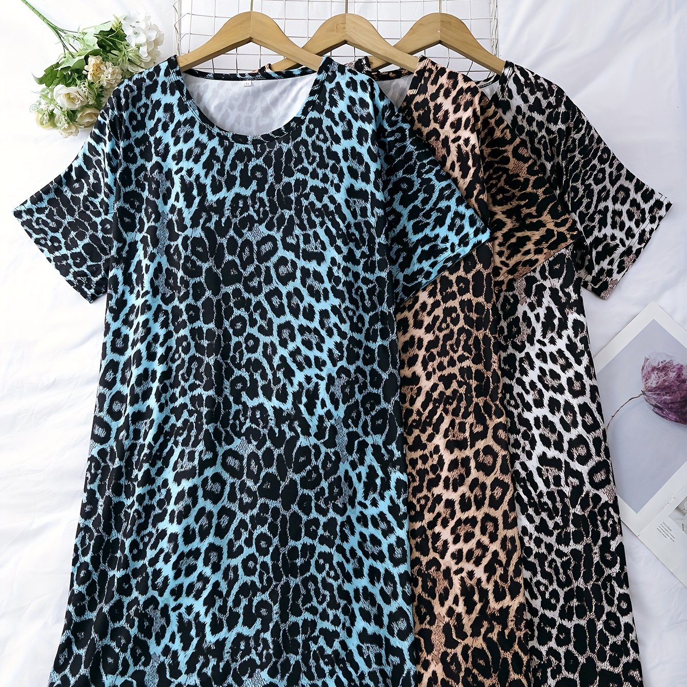 3 Pack Plus Size Leopard Print Nightdress Set