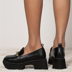 Women's Platform Chunky Loafers Rivet Decor Slip-On Shoes