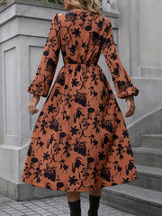 Floral Print V Neck Long Sleeve Dress