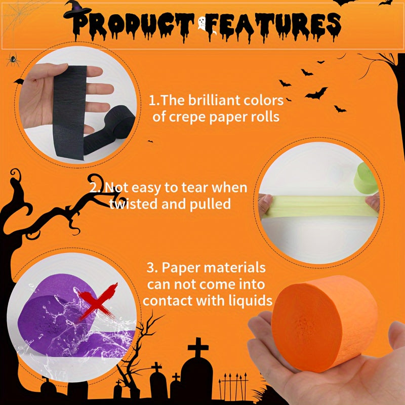 9pcs Halloween Crepe Paper Party Streamers for DIY Halloween Decor