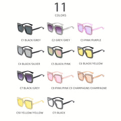 Rhinestone Sunglasses Women Square UV400 Sun Shades