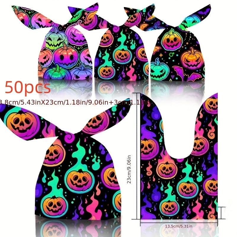 50pcs Halloween Treat Candy Bag Ghost Skull Pumpkin Bundle Pocket Drawstring