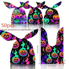 50pcs Halloween Treat Candy Bag Ghost Skull Pumpkin Bundle Pocket Drawstring