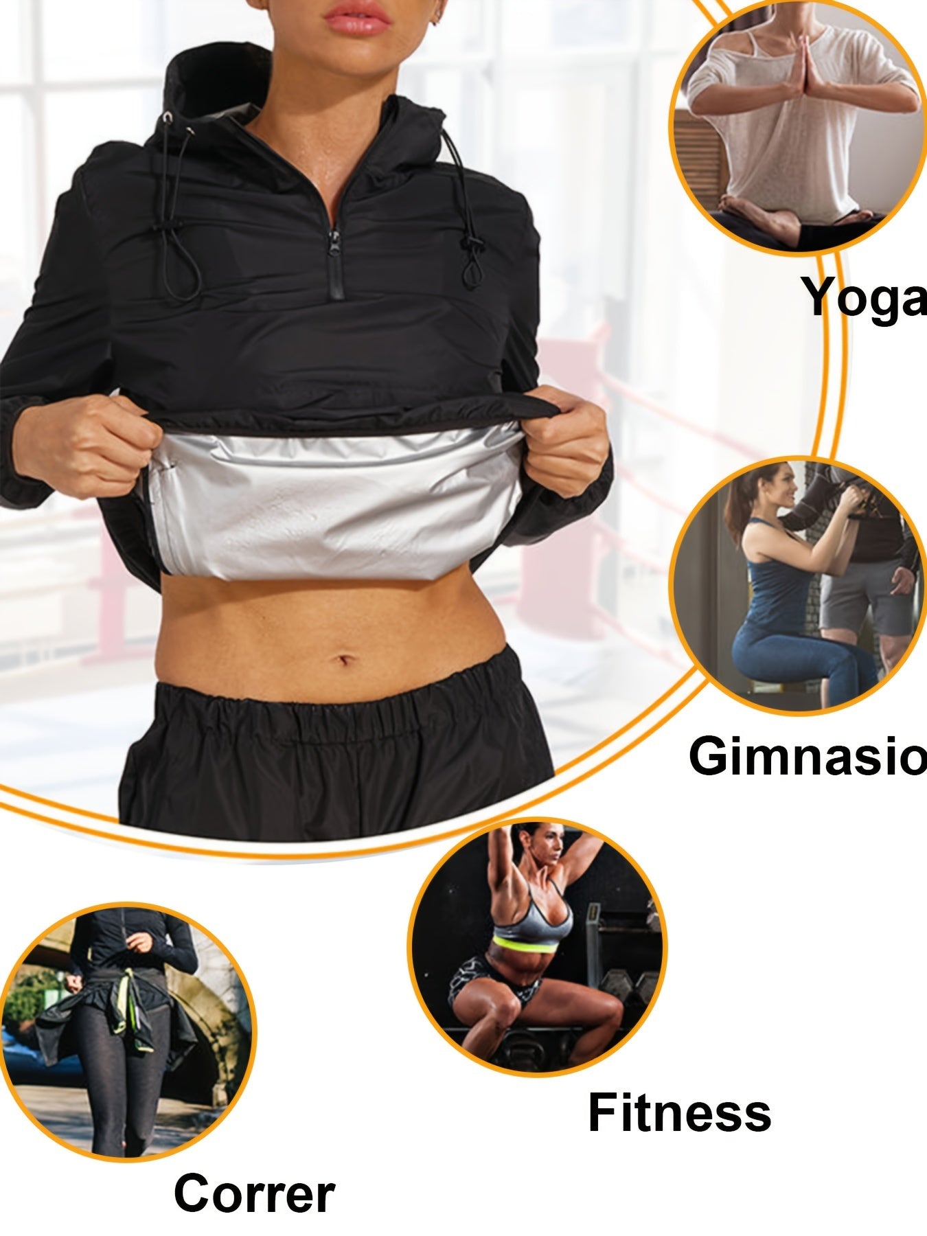 2pcs Sauna Sweat Sports Set Zipper Sweat Hoodie & Sweat Pants Suit