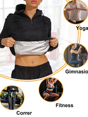 2pcs Sauna Sweat Sports Set Zipper Sweat Hoodie & Sweat Pants Suit
