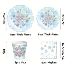 Snowflake Party Tableware Set - Plates, Cups & Napkins for Birthdays