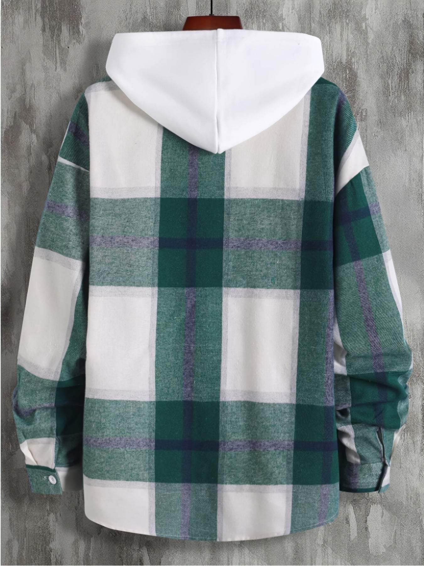 Plaid Button Up Hooded Shirt for Men