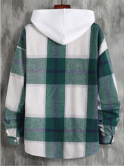 Plaid Button Up Hooded Shirt for Men