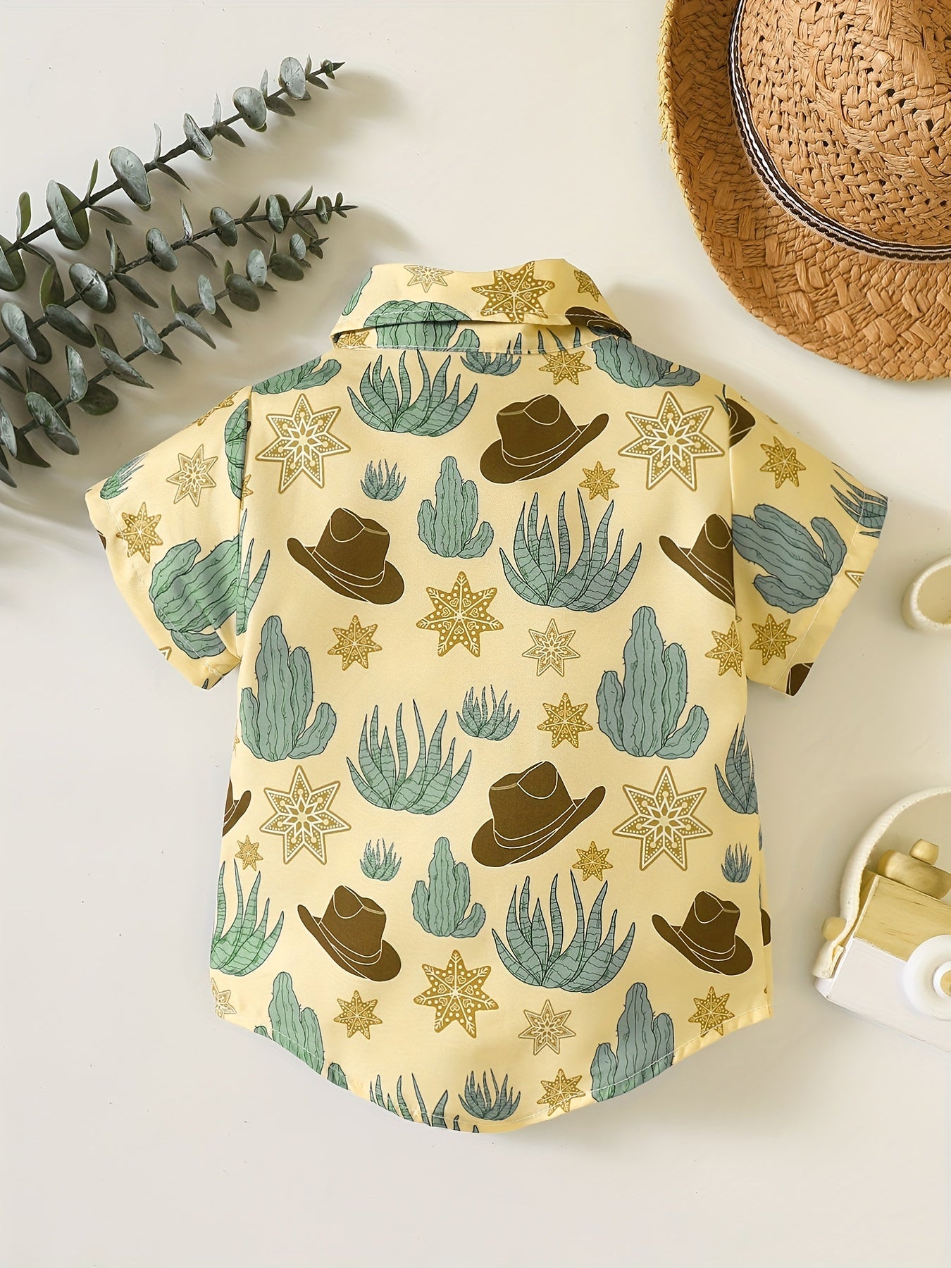 Western Desert & Hats Print Button Down Shirt Baby Boys Casual Tee Top