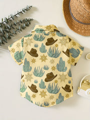 Western Desert & Hats Print Button Down Shirt Baby Boys Casual Tee Top