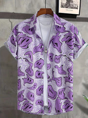 Grimace Print Casual Short Sleeve Shirt for Men